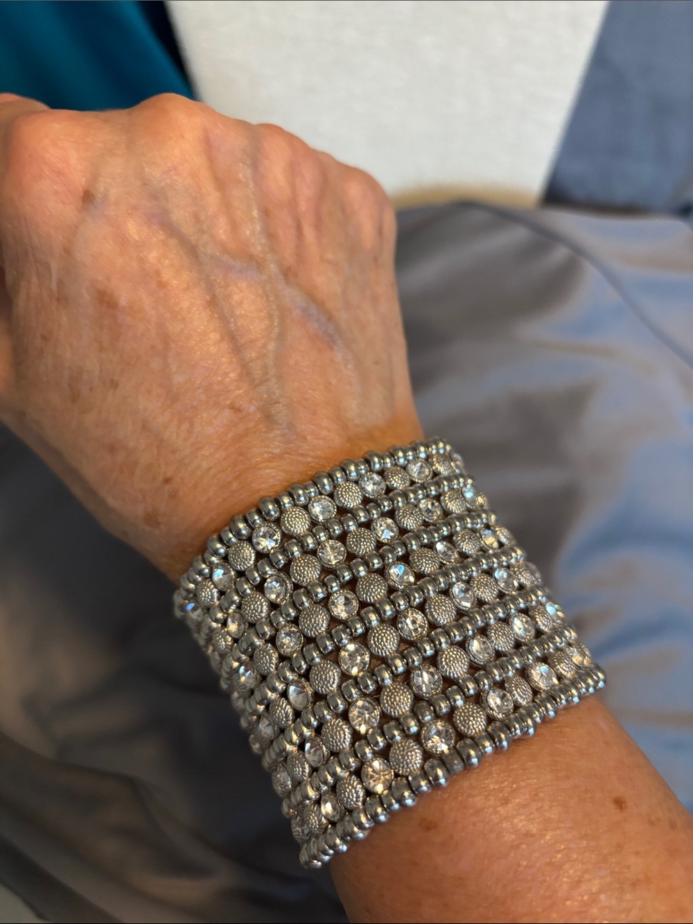 Elegant Silver crystal Wide Cuff Bracelet